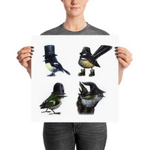 Four Small Birds In Hats - Matte Poster Print