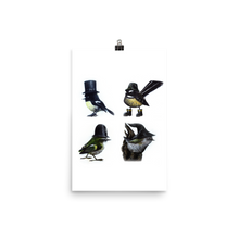 Four Small Birds In Hats - Matte Poster Print