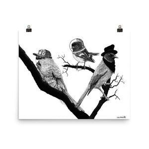 Three Birds In Hats - Matte Poster Print